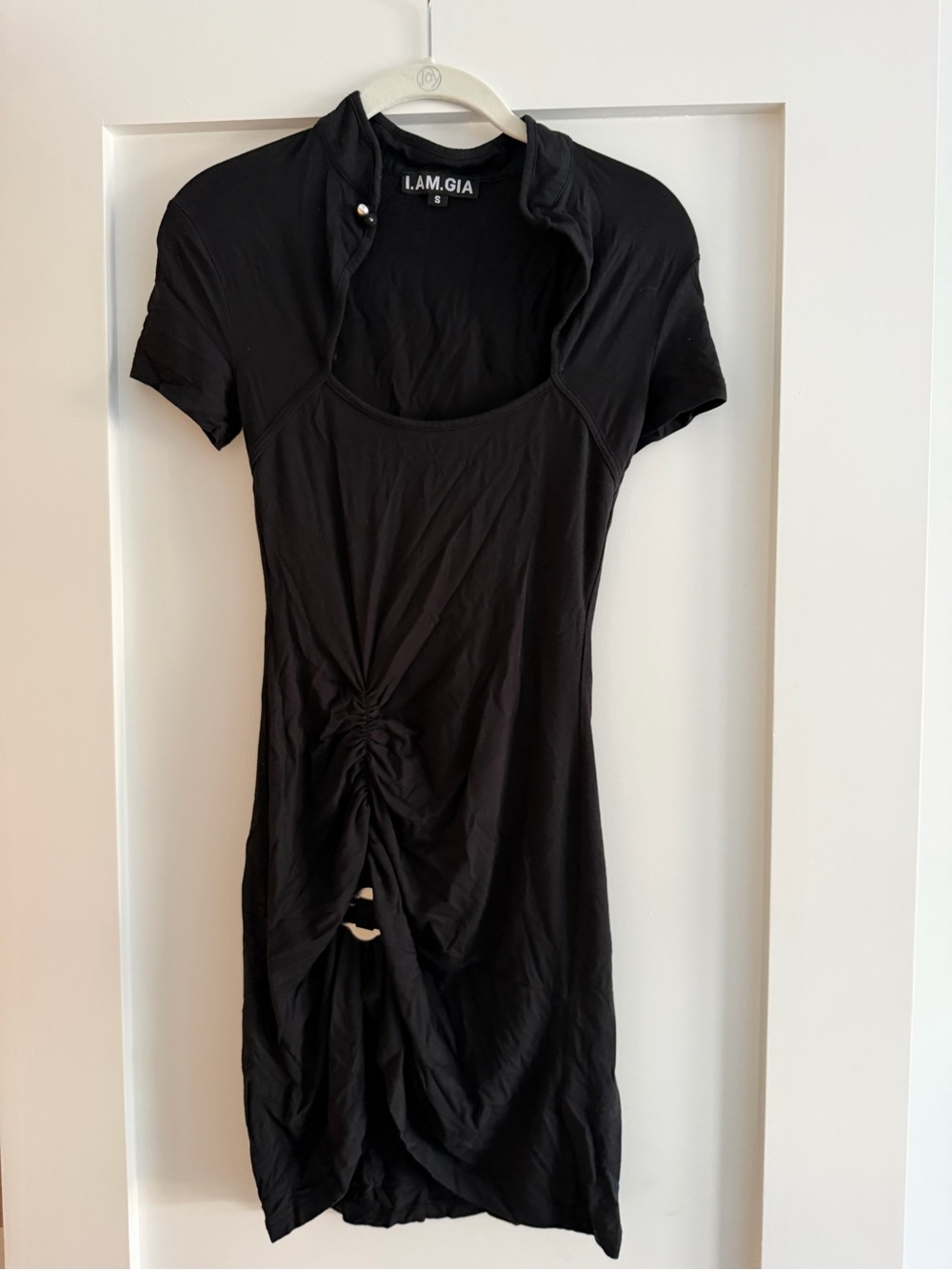 I.AM.GIA Black Ruched Scoop-Neck Short Sleeve Tunic Dress